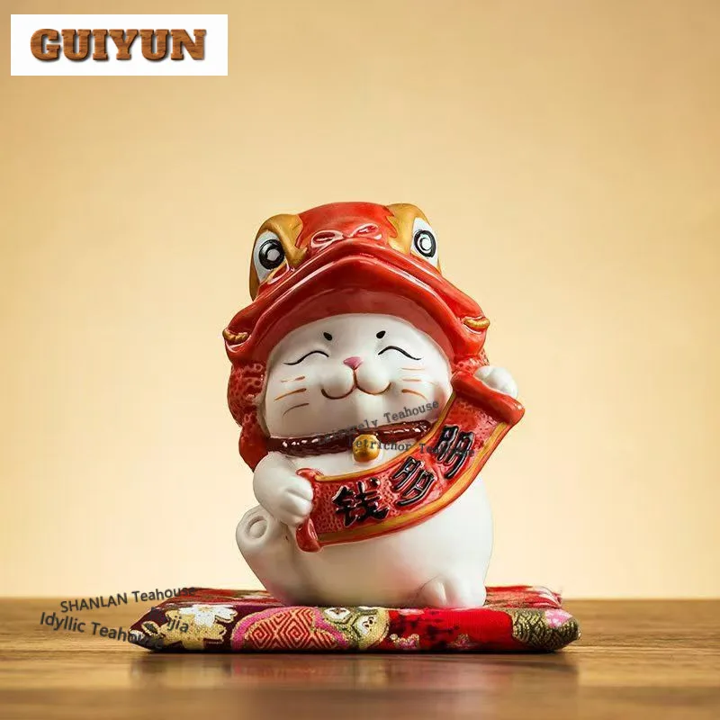 Money Drawing Lucky Cat Tea Pet Creative Flowerpot Landscaping Tea Figurine Play Toys Tea Statue Ornaments Craftsmanship Craft view 3