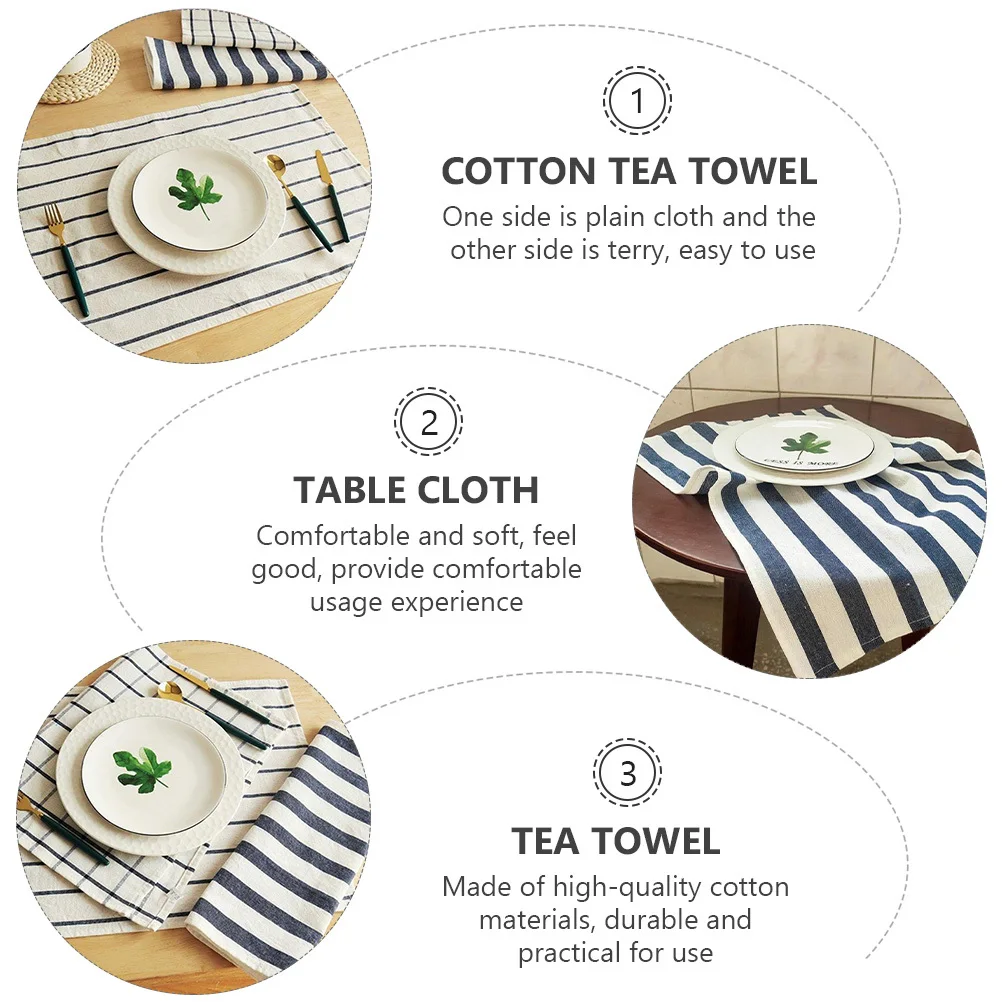

3Pcs Cotton Grid Stripe Tea Towels Set - Reusable Kitchen Dish Cloths for Home Restaurant Hotel Use - Absorbent Loop