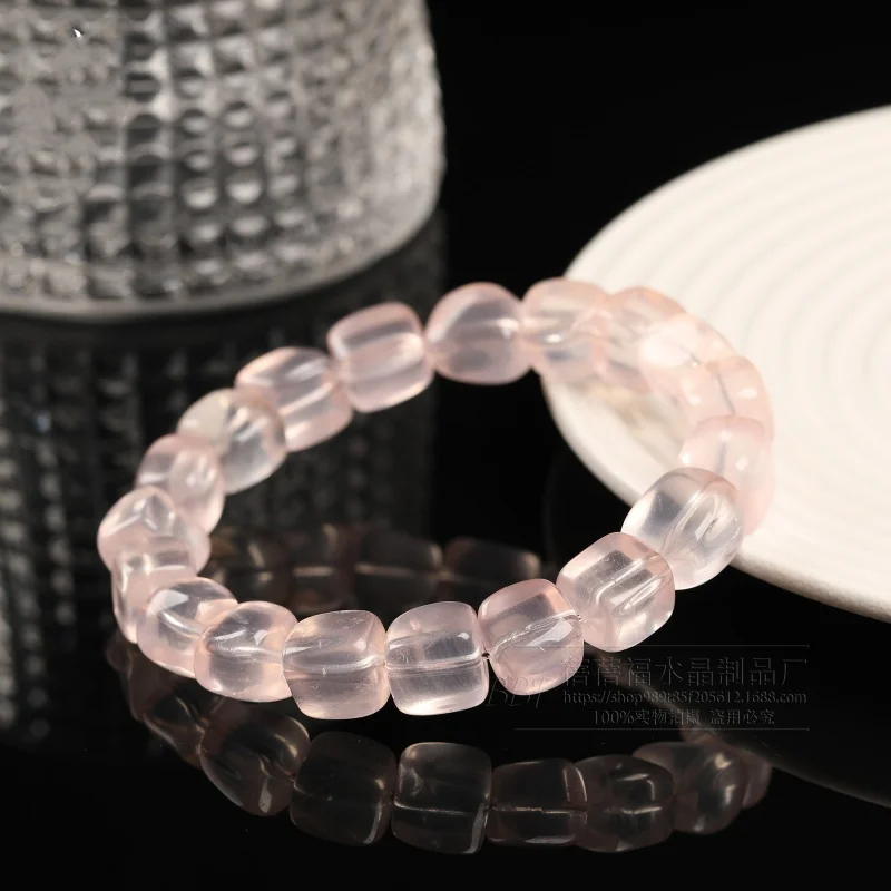 5A cuarzo rosa cristal blanco Herkimer diamante cuadrado barroco 9-10mm pulsera 18cm joyería al por mayor Natural 1 pieza