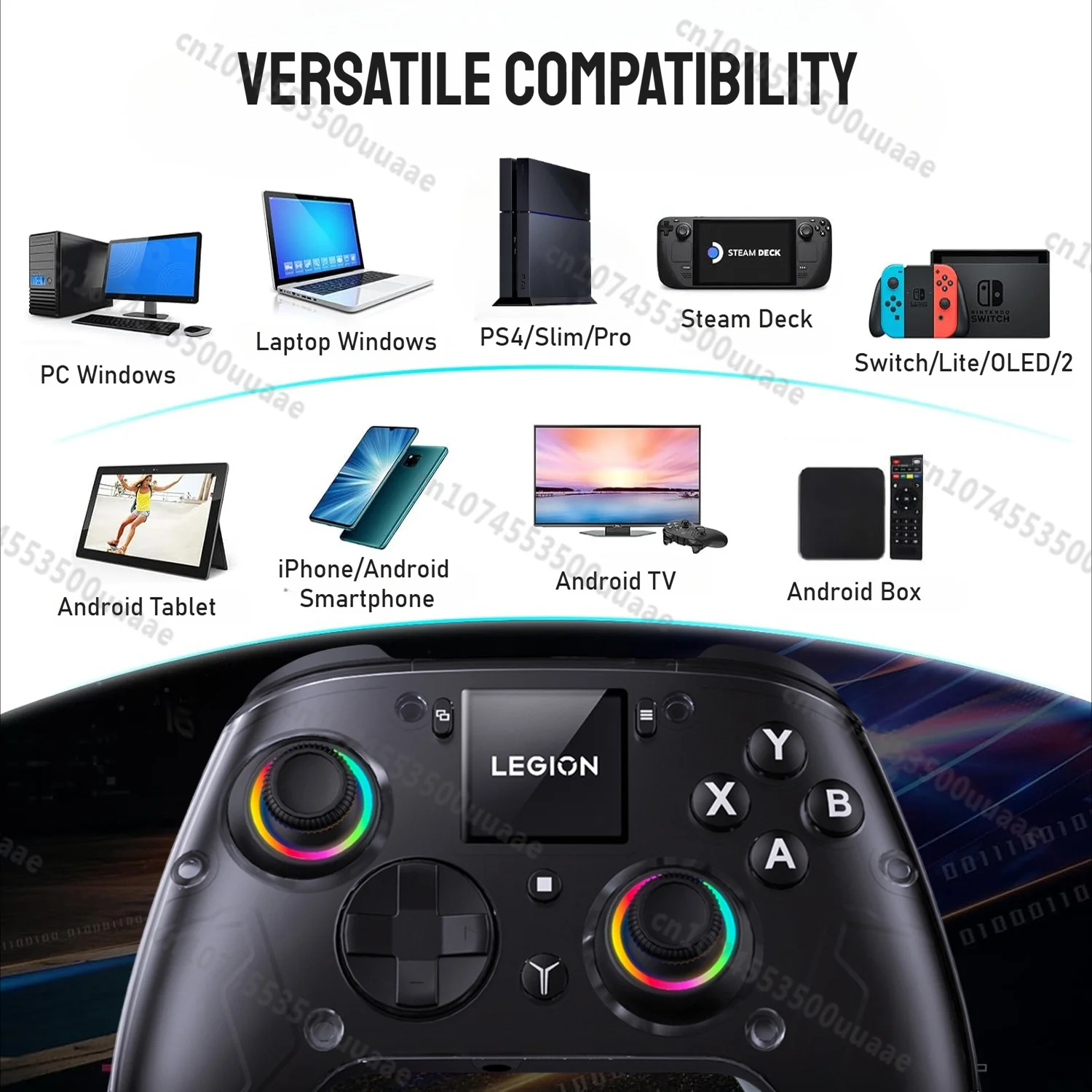 Lenovo Legion Y7 1.44 "Pengontrol Nirkabel Layar Pintar Gamepad Bluetooth ABXY Mekanis untuk PS4 Switch iPhone Android Phone PC