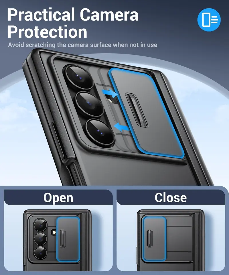 Funda para Z Fold 8 Ultra con pantalla de privacidad integrada, soporte y cubierta deslizante para cámara, protección de bisagra de grado militar a prueba de golpes 4