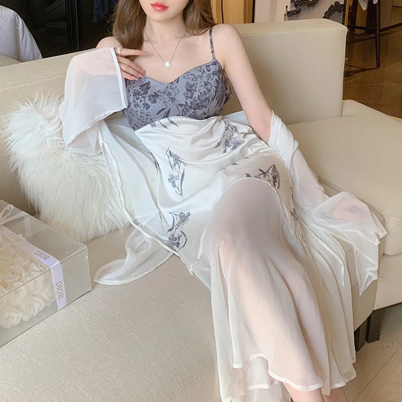 -Style Summer Silk Camisole Nightdress Women, Long Style, New High-Fashion-Style