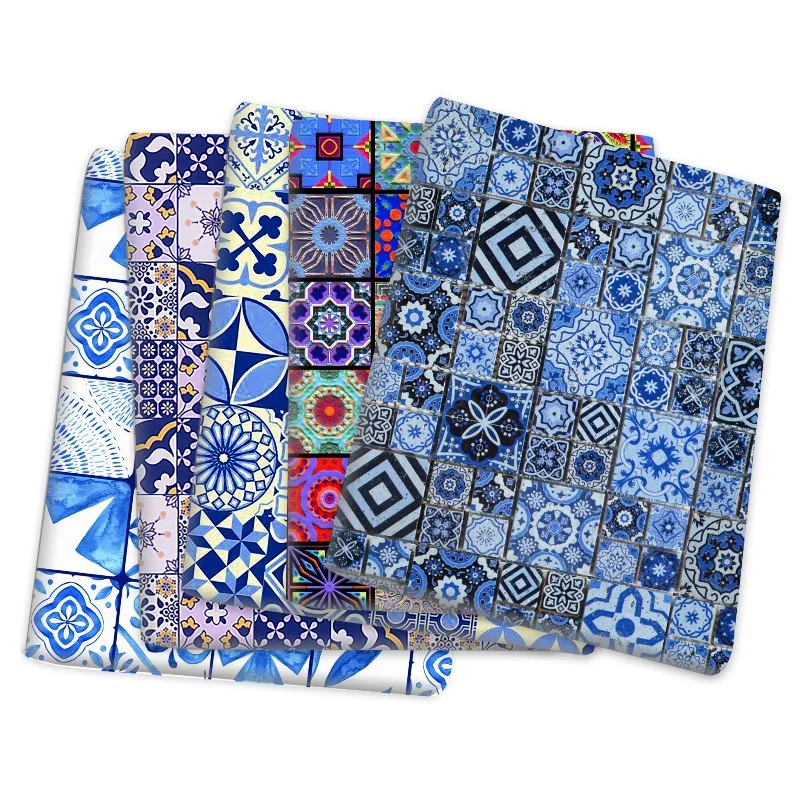 

Геометрическая сине-белая ткань с принтом под фарфор для сумок, скатертей, одежды, рукоделия, продажа на метры, швейный материал, оптовая продажа