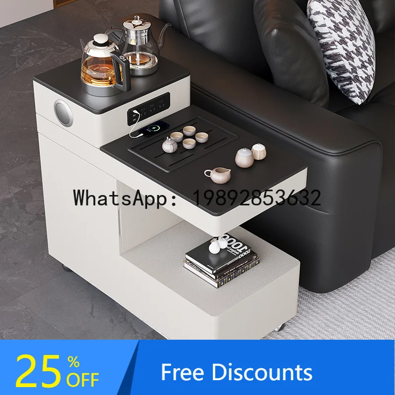 

XL Italian Style Light Luxury Movable Tea Cart with Kettle Integrated Tea Cabinet Home Solid Wood Side Cabinet