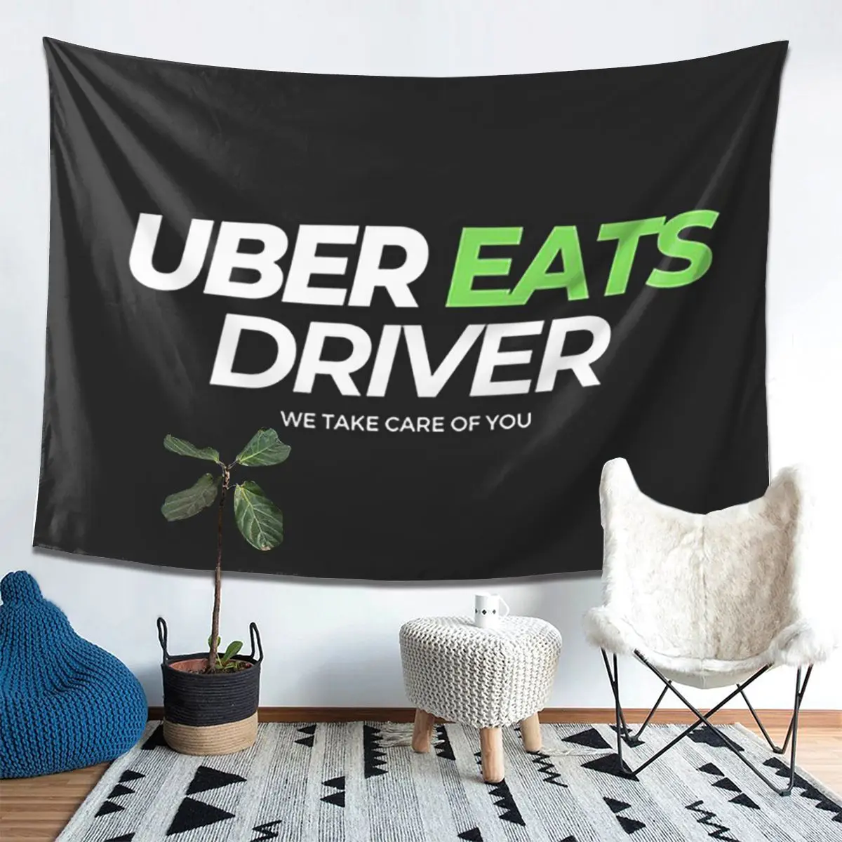 Uber Eats Driver Logo سائق توصيل الطعام نسيج الجدار الشنق الجمالية ديكور المنزل المفروشات لغرفة النوم
