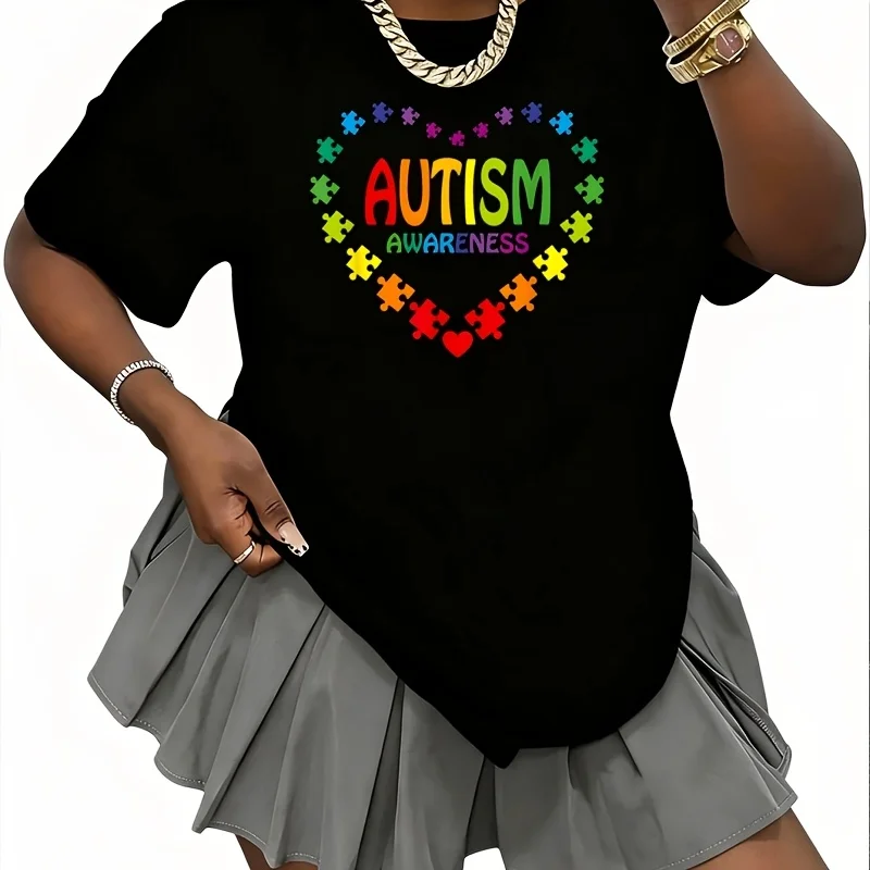 World Autism Awareness April 2026 Autism Cute Autistic Women's 100% Cotton T-Shirt Fun Print Short Sleeve Top Casual Round Neck Tee S-5Xl