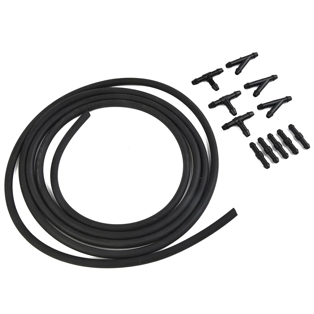 Car Windshield Washer Hose + Connector Kit T-tube Diverter Connector (2M Hose + 3 Tees + 3 Diagonal Tees + 5 Straights)