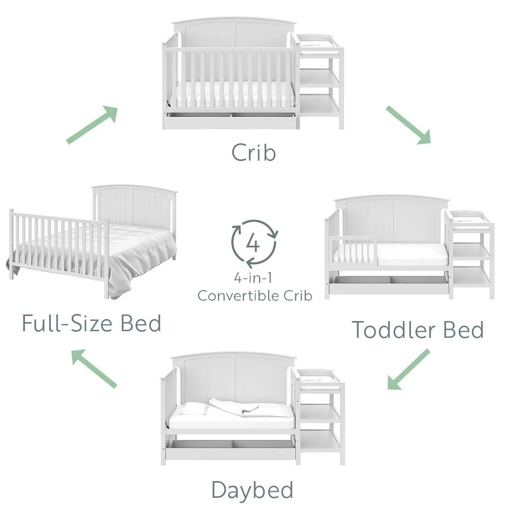 5-in-1 Convertible Crib and Changer with Drawer – Converts to Toddler Bed, Daybed and Full-Size Bed