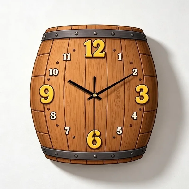 Retro Wall Clock Silent Movement Clocks Living Room Wall Decor Wine Barrel Clocks Bedroom Creative Walls Clock for Children