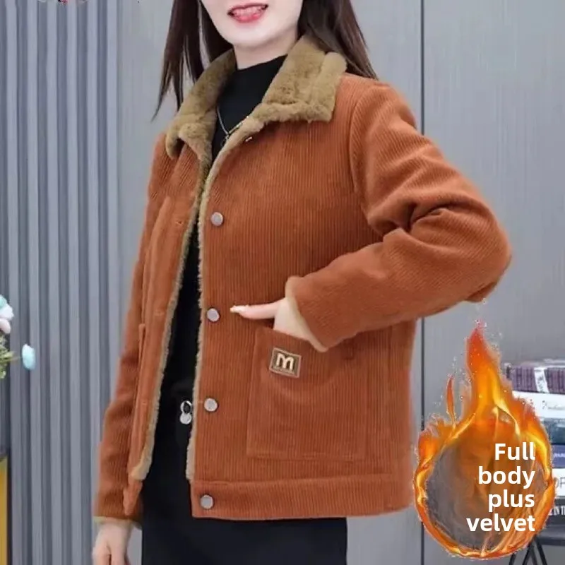 

Теплая куртка на флисовой подкладке для женщин среднего и пожилого возраста, модная утягивающая свободная посадка, закрывающая живот, осень-зима, новый стиль