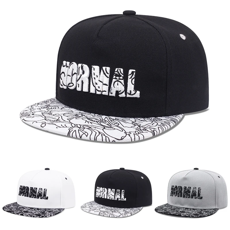 Trendy NORMAL Embroidered Pattern Flat Edge Hat Fashionable Men's Hip Hop Hat Women's Outdoor Sunshade  Adjustable Baseball Hat
