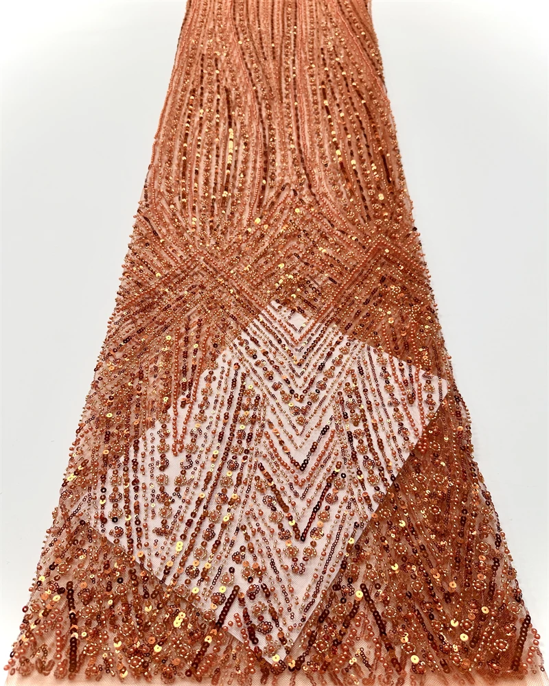 African Tulle Lace Fabric 2025 French Net Sequins Fabric Sewing Embroidery With Beads Lace Tulle Mesh Nigeria Dress