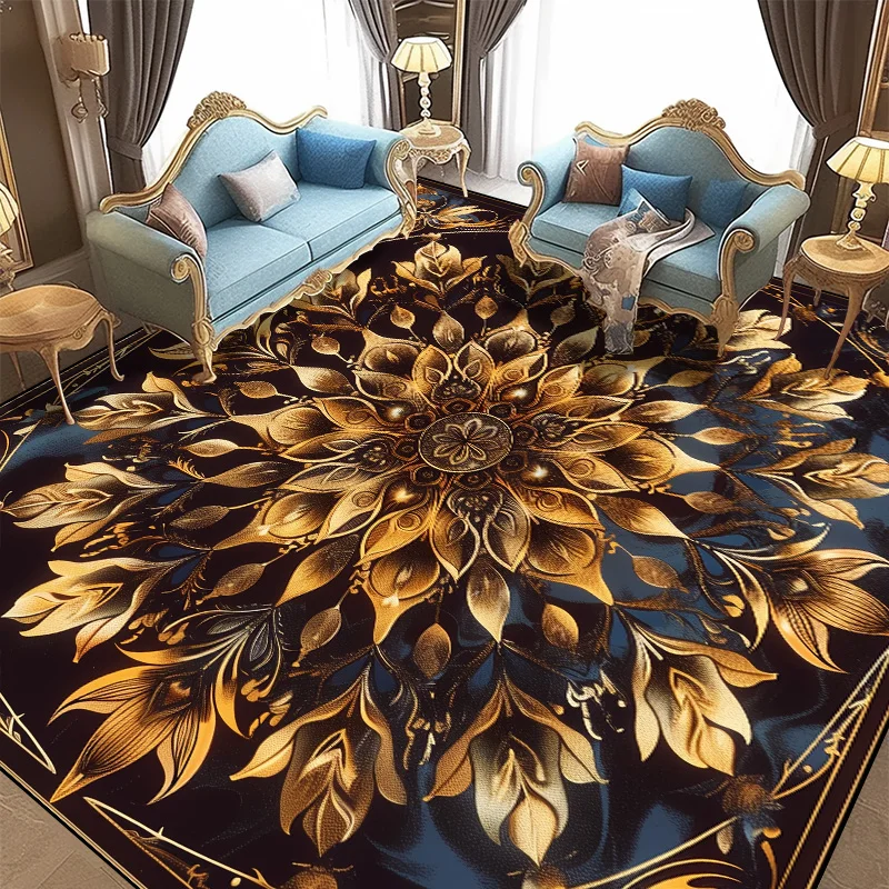 

European Style Golden Carpets for Living Room Non-slip Cloakroom Floor Mats Large Area Bedroom Decor Rugs Hotel Lobby Carpet 러그