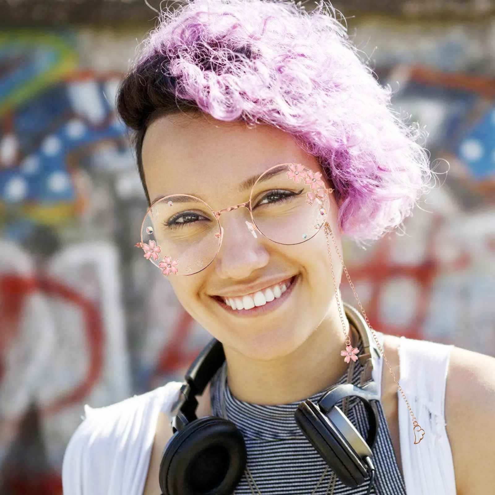 

1pcs Wings Pendant Glasses Retro Chain Steampunk Eyeglasses Frame Cute Kawaii Accessories Lolita Cosplay Sunglass Prop