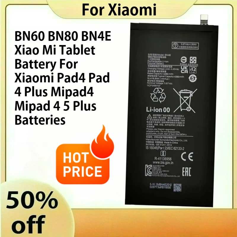 

Новый высококачественный аккумулятор для планшета BN60 BN80 BN4E Xiao Mi для Xiaomi Pad4 Pad 4 Plus Mipad 4 Mipad 4 5 Plus, аккумуляторы
