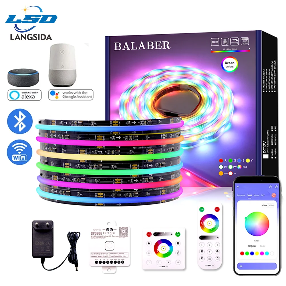 FCOB WS2811 어드레서블 RGB COB LED 스트립 12v 24v 720LEDs/m SP530E 2.4GHz 블루투스 컨트롤러 & RC3/RB3 리모컨 1m2m3m4m5m 세트