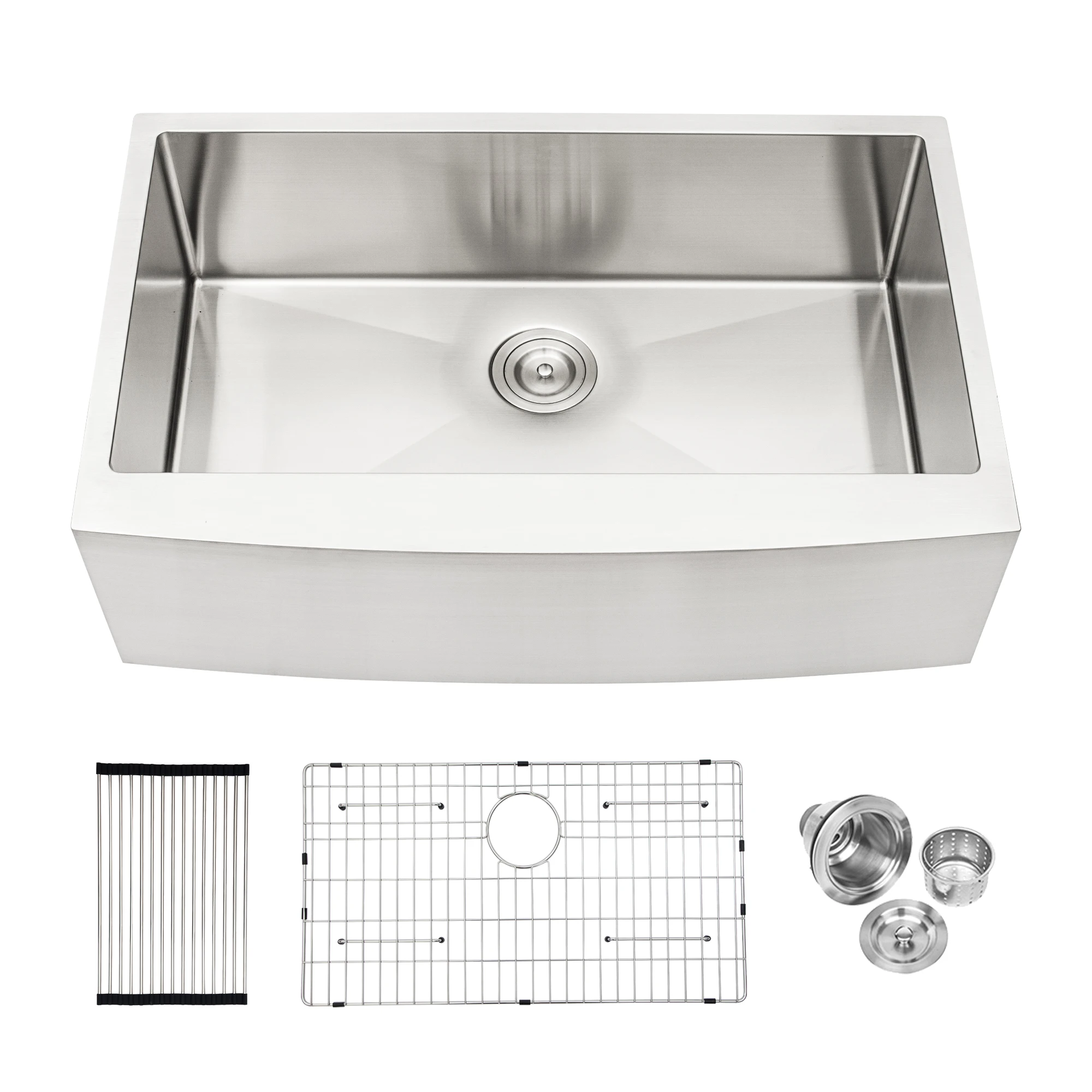 30 Inch Farmhouse Farm Apron Front Single Bowl 304 Stainless Steel Handmade Brush Nickel Kitchen Sink