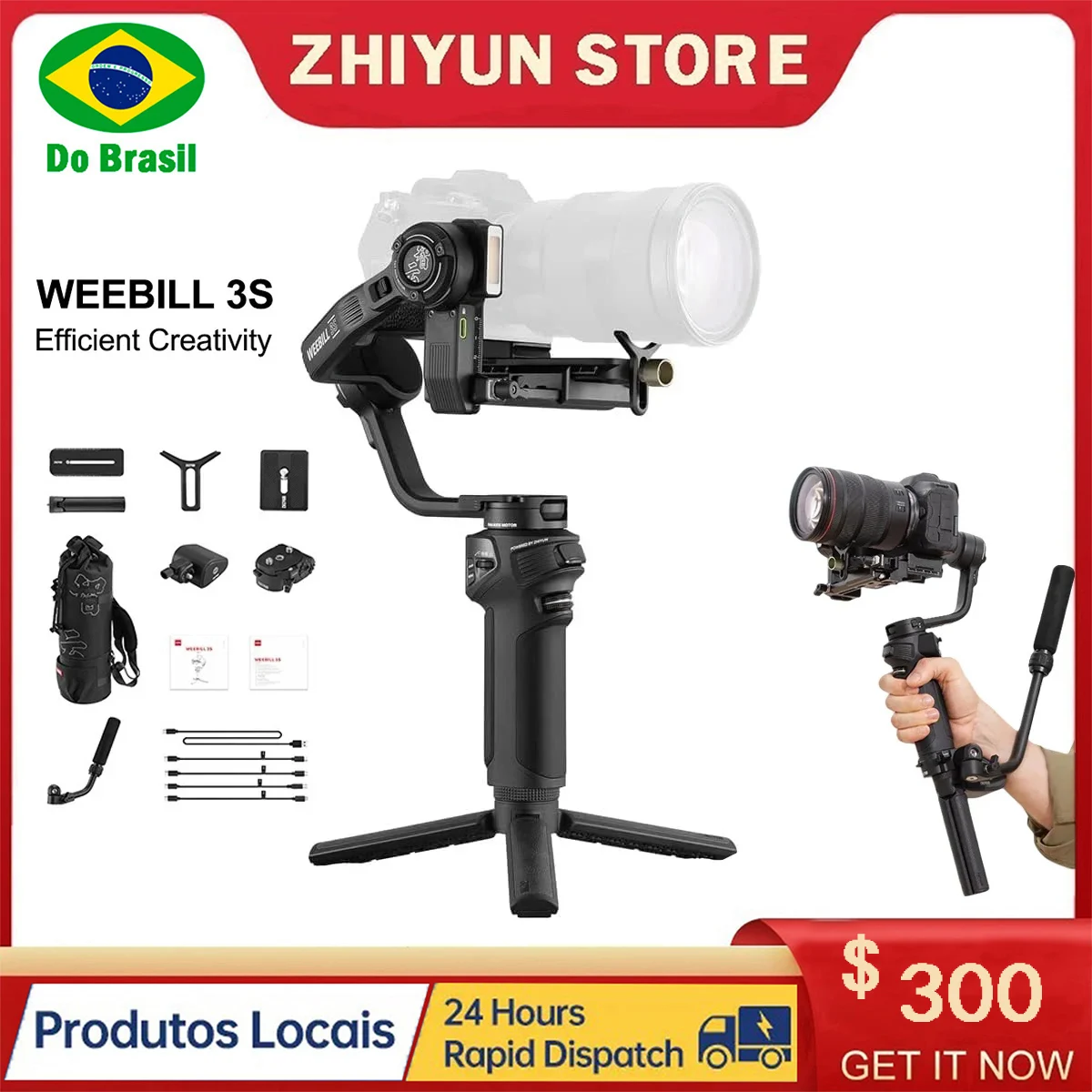 【DO BRASIL】ZHIYUN Weebill 3S Handheld Camera Gimbal Stabilizer for Canon Nikon Sony Panasonic Lumix DSLR Mirrorless Camera