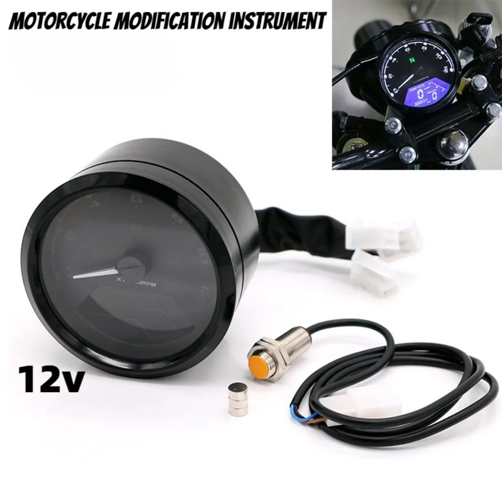 Contachilometri digitale universale per moto Contachilometri digitale 12000 giri/min kmh/mph LCD con indicatore di marcia Pannello digitale per Honda Yamaha