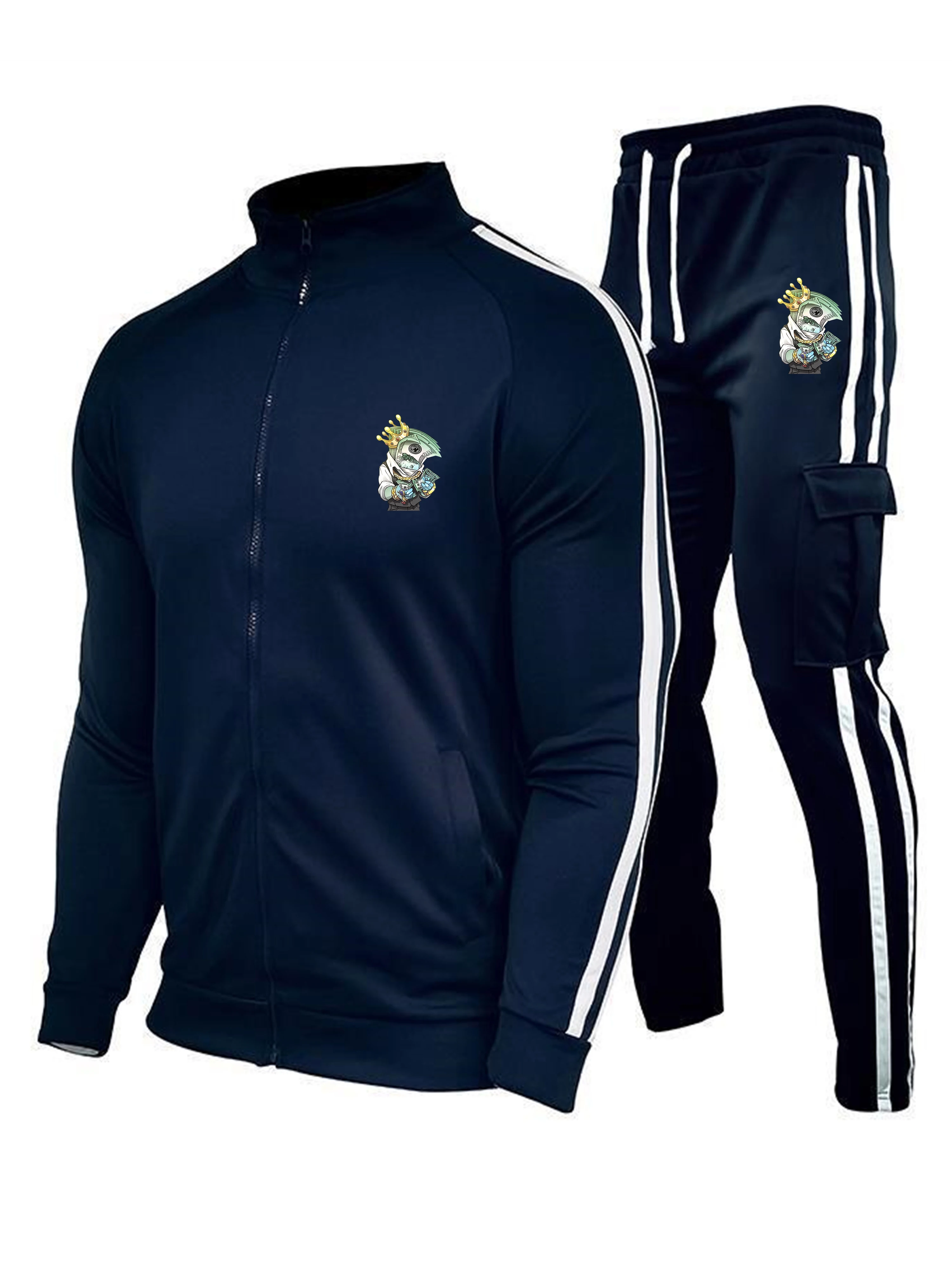 

A simple design of a casual sportswear set with solid-color printed zipper cardigan, hoodie and drawstring pants