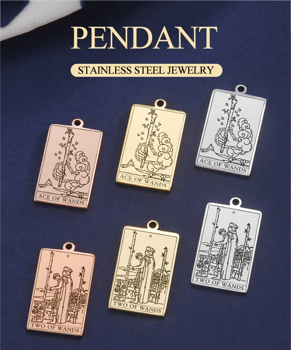 Dawapara Zauberstäbe Tarot Karte Anhänger für Halsketten Ohrringe Kleinere Arcana Edelstahl DIY Charme für Schmuck Machen – Detail 1