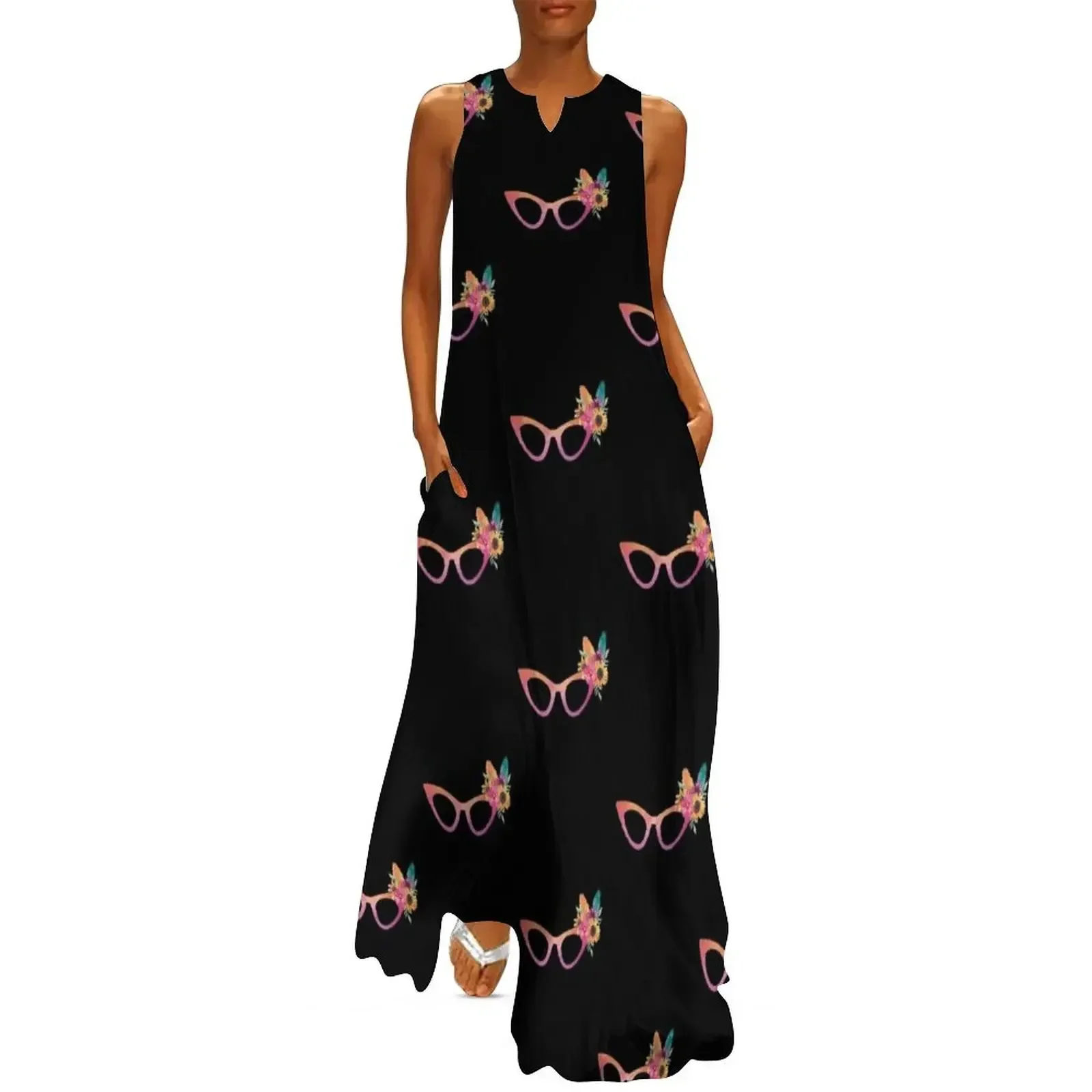 

Cat Eyeglasses With A Floral And Feather Bouquet Long Dress luxury evening dresses 2025 Dress