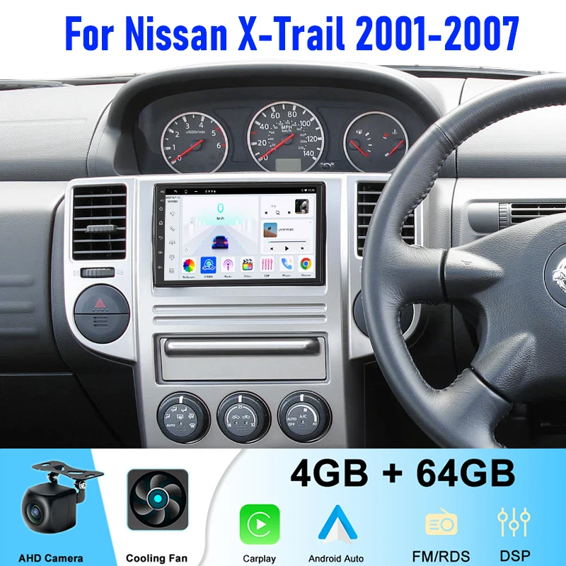 

7" 4+64GB For Nissan X-Trail 2001-2007 Car Radio Android 15 System Support Apple Carplay Head Unit Steering Wheel Control