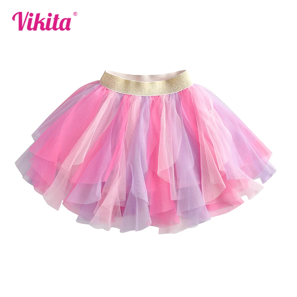 VIKITA Kids Princess Skirts Girls Irregular Layered Mesh Tulle Birthday Party Tutu Mini Skirts Girls Pink Casual Ballet Skirt