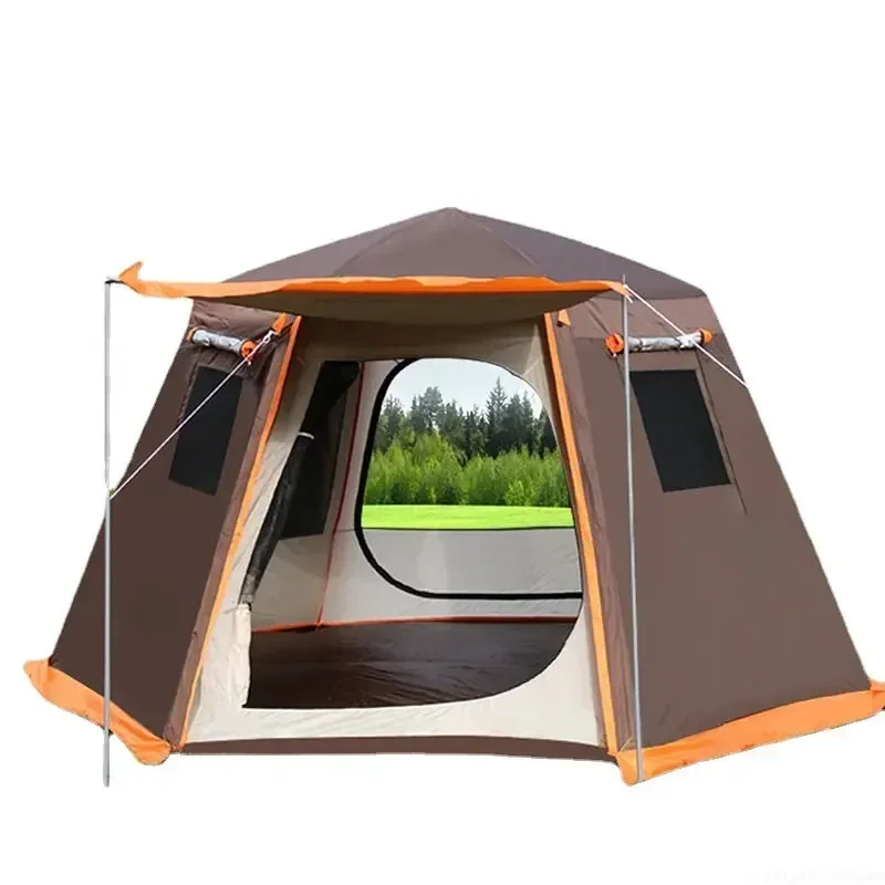 UV Hexagonal Large Size Aluminum Pole Automatic Outdoor Camping Wild Big Tent Family Travel 5-8Persons Awning Tourist Pergola