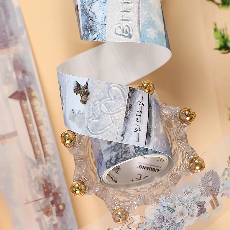4 Styles PET Washi Tape Blue Floral Lace Moss Forest Mushroom Winter Snow Landscape Tape For Journal Scrapbooking DIY Crafts view 2