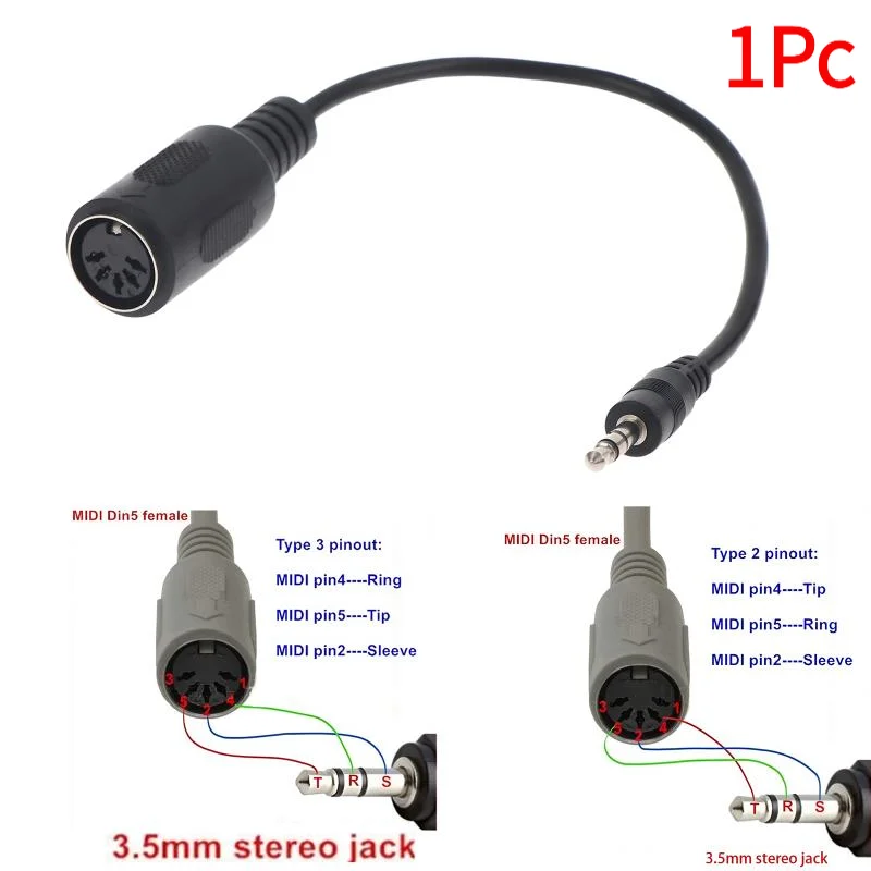 1Pc MIDI Din 5 To 3.5mm TRS Converter Cable Anti-interference Audio Adapter For Musical Instrument MIDI Device Studio Use