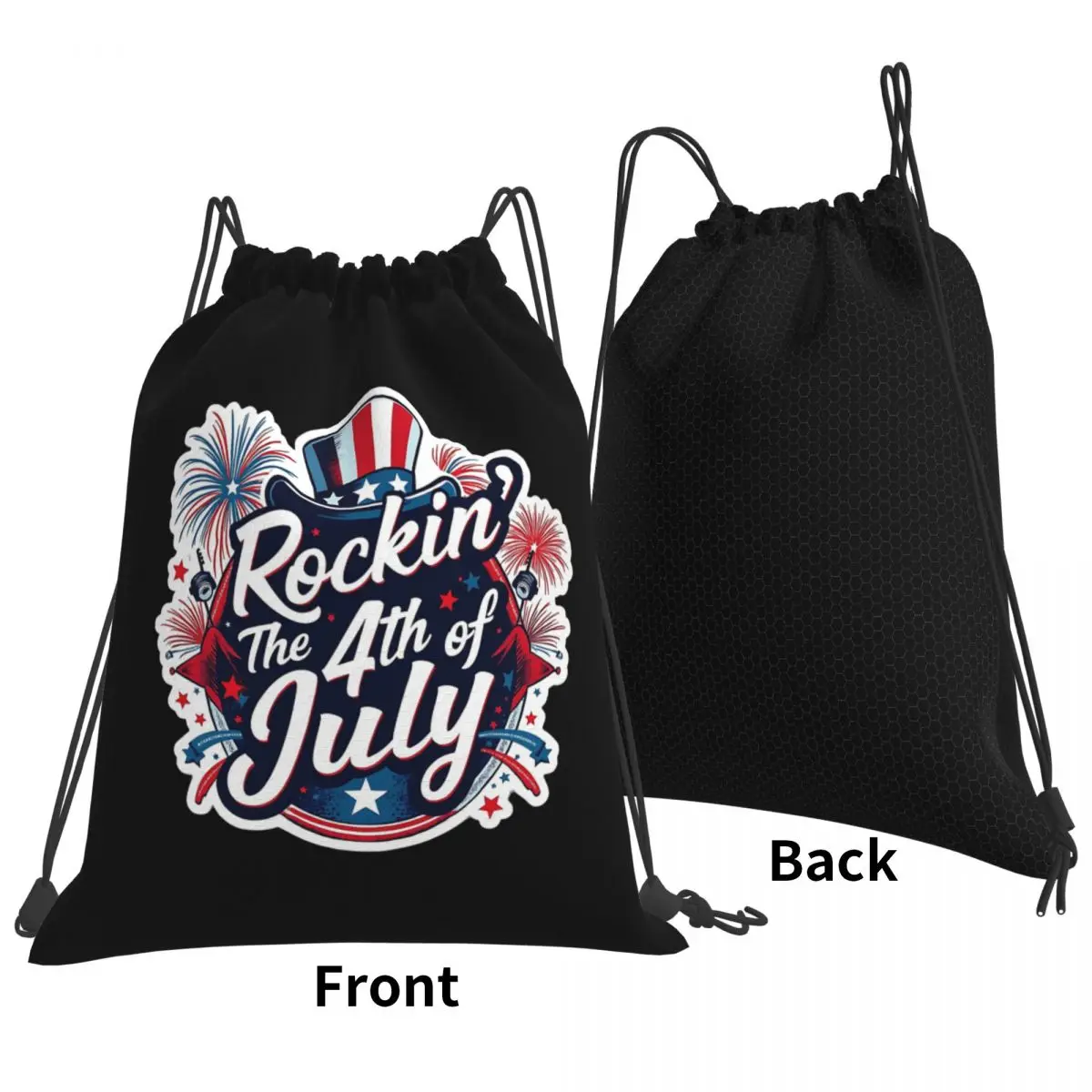 Rockin' The 4th Of July Patriotic Celebrating Independence Day Backpacks Drawstring Bags Sundries Bag Book Bags Travel School