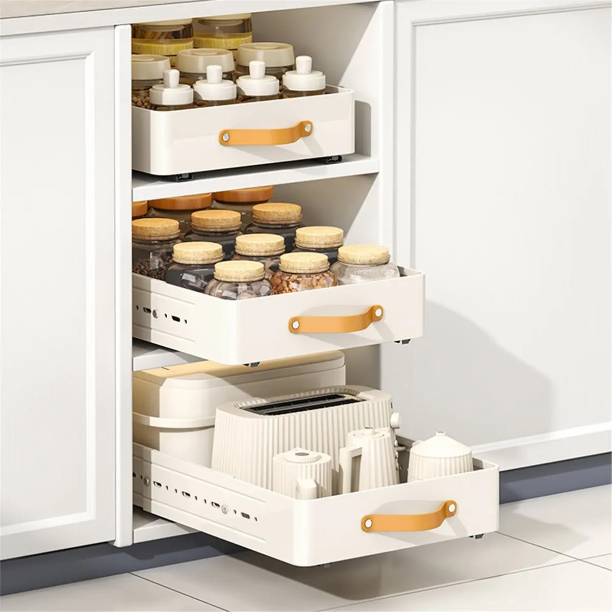 Kitchen Cabinet Pull-Out Storage Rack, Spice Organizer, Under Sink Basket, Carbon Steel