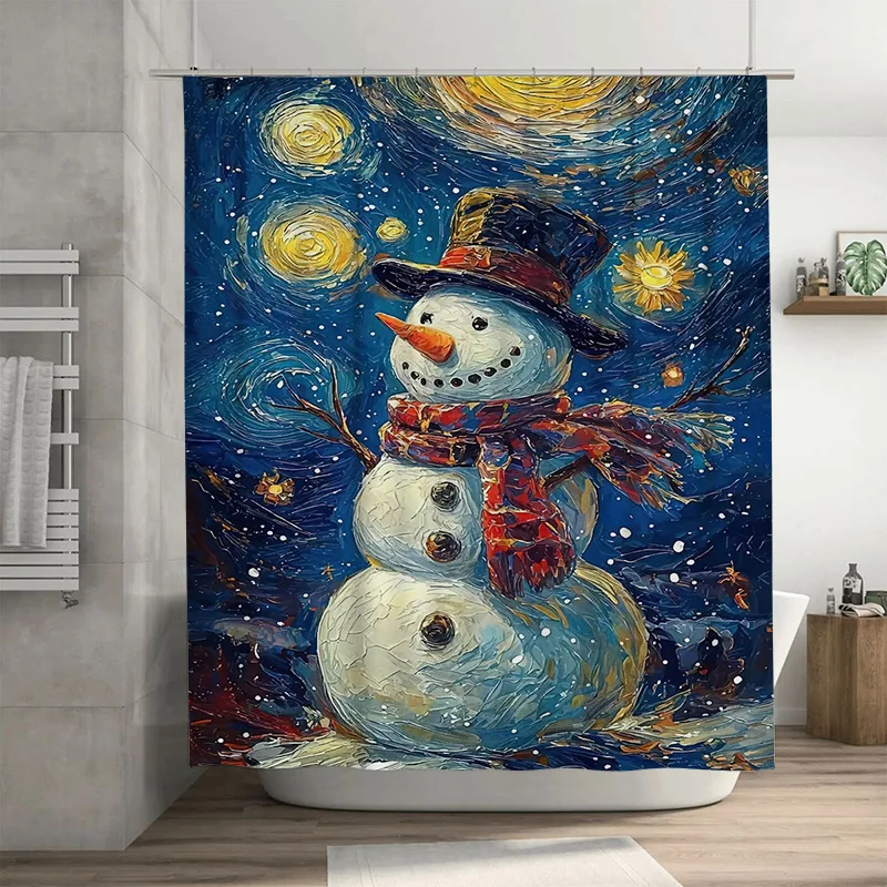 

Tuniu Cute Snowman Shower Curtain Winter Holiday Decor Festive Bathroom Fabric Backdrop