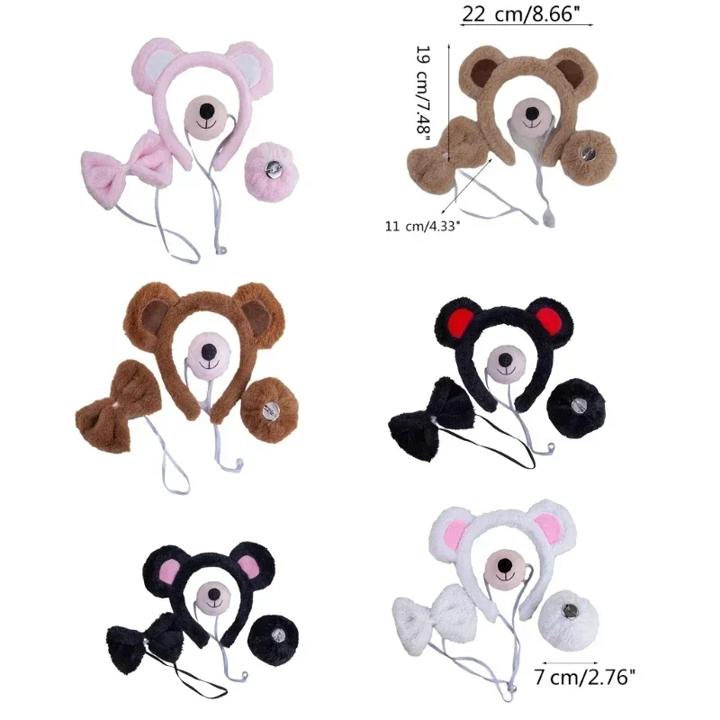 Set costume da orso Orecchie Coda Papillon Naso Accessori per costumi animali per bambini Ragazze Ragazzi Puntelli cosplay di Halloween