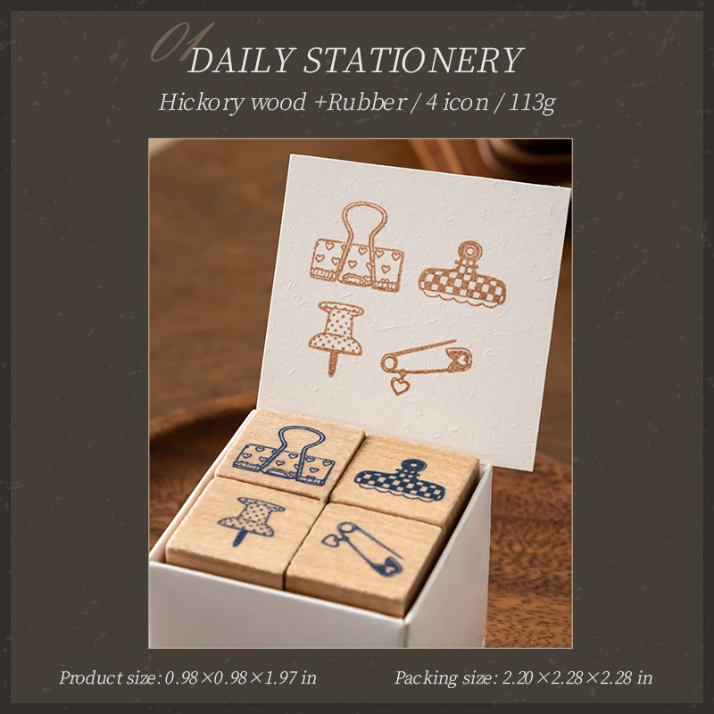 4 stuks/set houten stempels en zegels voor het bijhouden van dagelijkse gewoonten, stickers voor het maken van dagboeken, scrapbooks, planners en doe-het-zelfprojecten.