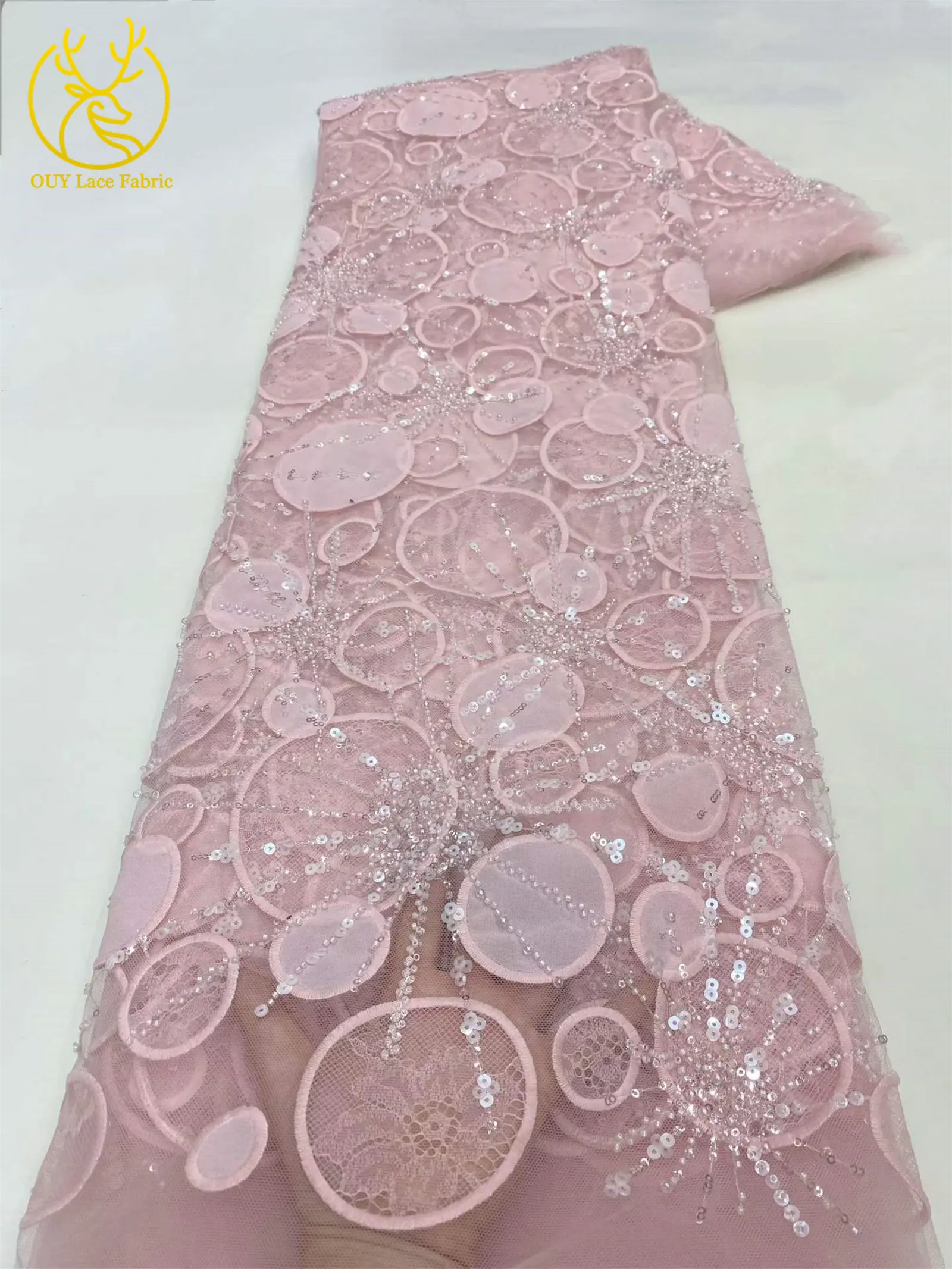 Luxuriöser afrikanischer Spitzenstoff mit Pailletten-Stickerei, gelb, 5 Yards, französischer nigerianischer Tüll-Spitzenstoff für Damen-Partykleider zum Nähen – Detail 23