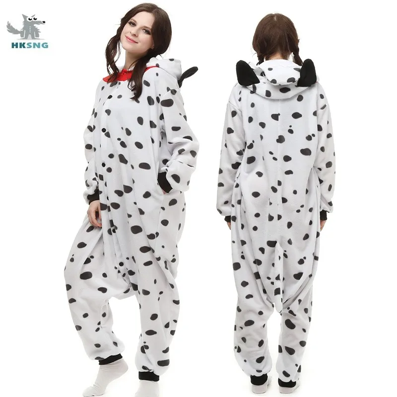 

HKSNG далматинская собака, комбинезоны кигуруми для взрослых, зимние пижамы с капюшоном и рисунком животных, Рождество, Хэллоуин, карнавальный костюм, подарок