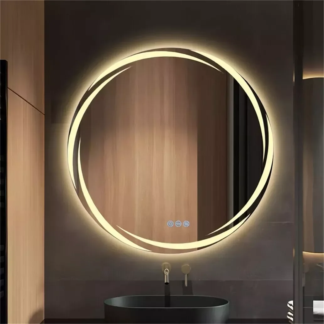 Wall Hang LED Lighted Bathroom Vanity Mirror Anti-fog 80cm Circle Illuminated Bathroom Backlit Mirror