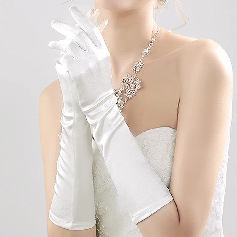 1 Pair Women's Evening Party Mittens 38cm Long Black/White Satin Finger Gloves1920s the Great Gatsby Flapper Opera Party Gloves