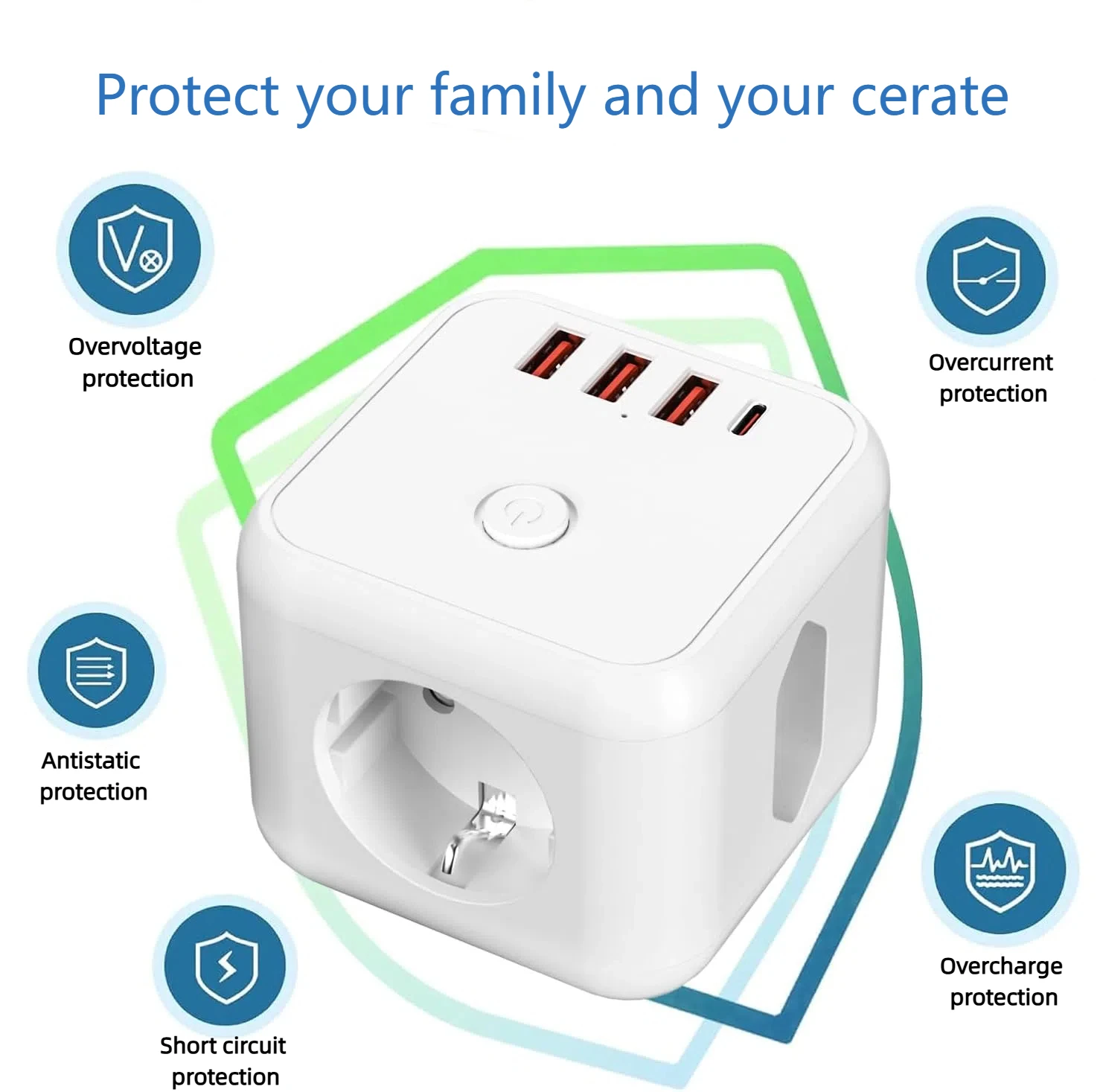 مقبس توسيع متعدد الوظائف 7 في 1 مع شحن سريع 3USB-A+1Type-C، يجب اقتناؤه للسفر الأوروبي/الألماني #3