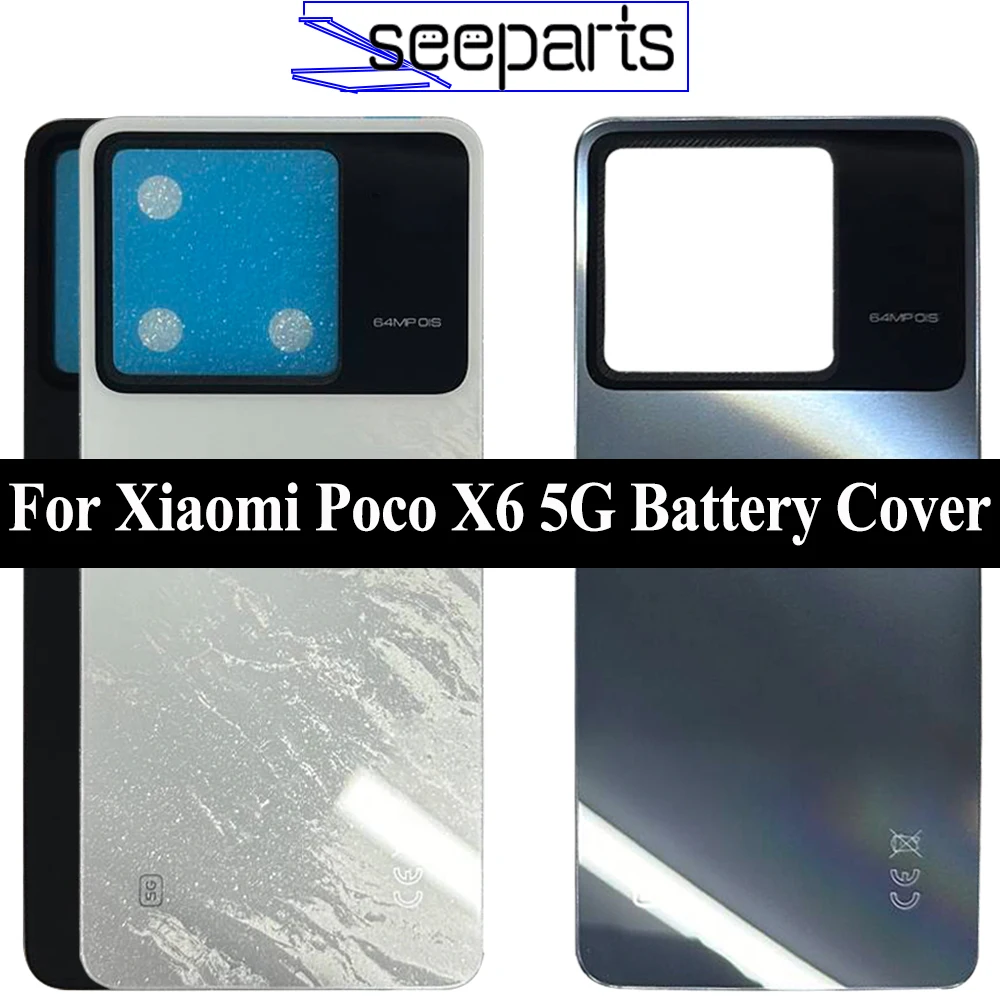 Battery Glass Door For Xiaomi Poco X6 5G Back Cover Glass Repair Parts 23122PCD1G 23122PCD1I Back Cover