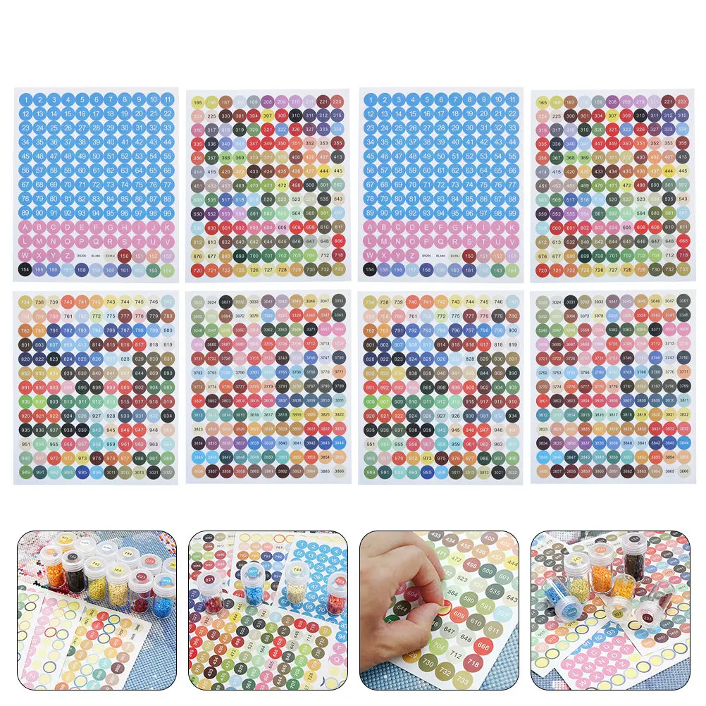 8Sheets Self-Adhesive Number Stickers Cross-Stitch Classification Labels Storage Jar Marker Rhinestone