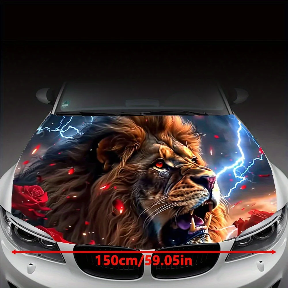 Lion Cool Car Cover Coating Under Blue Lightning, PVC Waterproof Car Cover Stickers, Self Adhesive Scratch Resistant Stickers, C