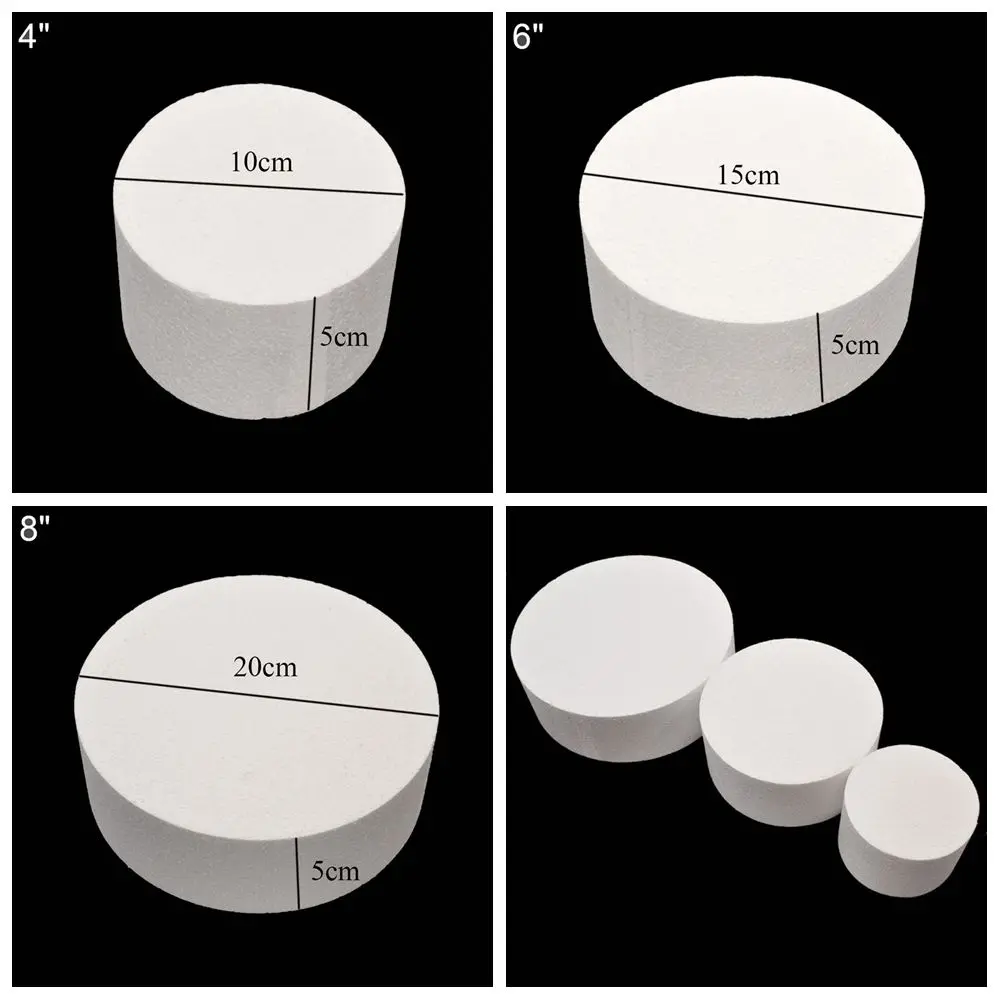 4/6/8/10 inch Heart/Round  Shaped Cake Foam Mould Polystyrene Styrofoam Practice Model Kitchen Accessories Wedding Decorations