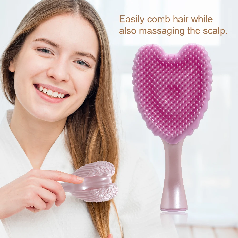 Mini Angel Detangling Hair Brush Silicone Shampoo Brush Head Scalp Massage Combs For Valentine\'s Day Anniversary Gifts For Woman