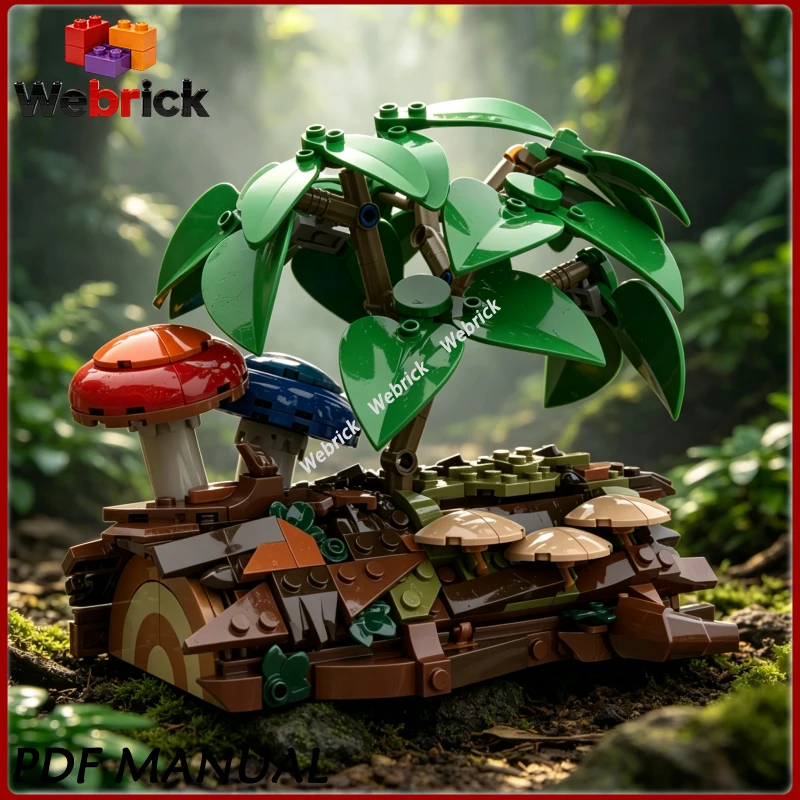 Fantasy Mushroom House MOC Bricks Lush Plant Details Elf Cottage Exquisite Desktop Showcase Decor 923PCS