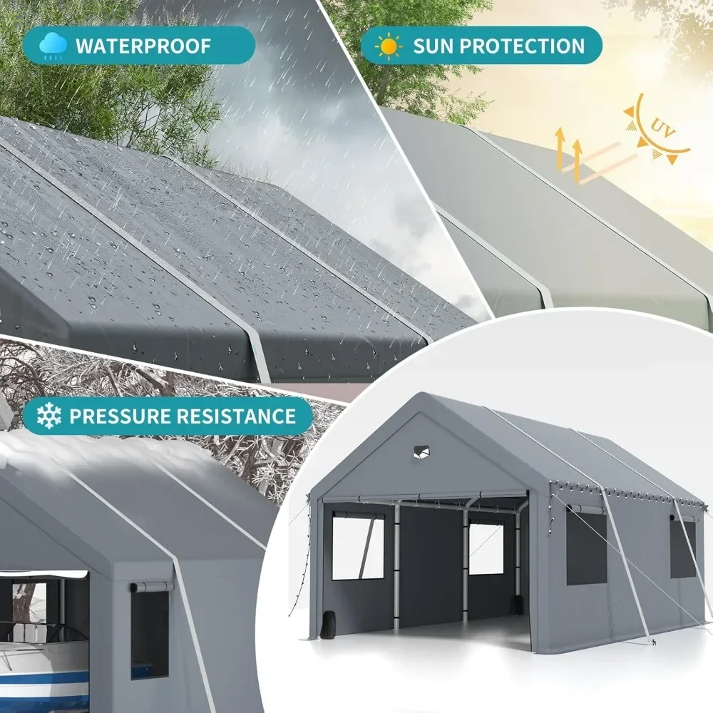 # 12x20 Heavy Duty Carport Canopy - Extra Large Portable Car Tent Garage With Roll-up Windows And All-Season Tarp Cover # view 6