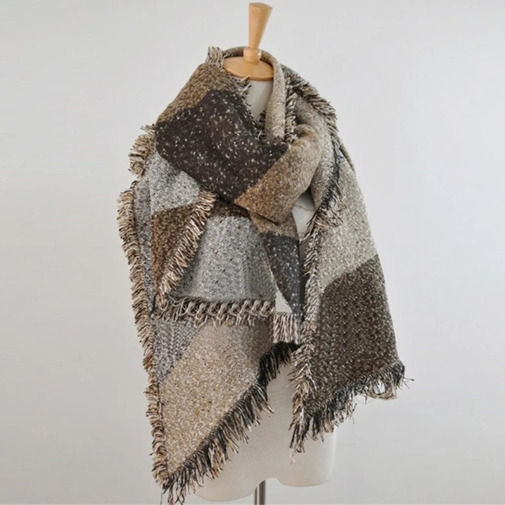 Fashion Warm Large Scarves for Women's Long Cashmere Winter Wool Blend Soft Warm Plaid Scarf Wrap Shawl Plaid Scarf