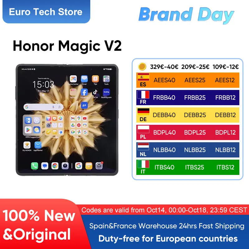 Globale Versie Eer Magic V2 5G Opvouwbare Smartphone Snapdragon 8 Gen2 Lpo Oled Display 120Hz 50mp Drievoudige Camera Android Mobiel